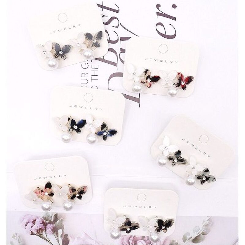 12pk Butterfly Pearl Rhinestone Stud Earrings Elegant Fashion Jewelry for