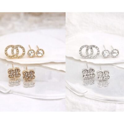 12pk Clover Flower Crown Stud Infinity Stud Rhinestone Sets