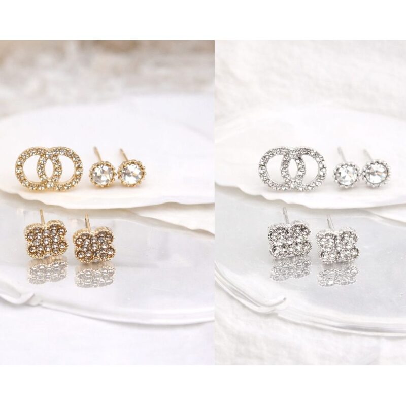 12pk Clover Flower Crown Stud Infinity Stud Rhinestone Sets