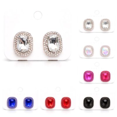 12pk Rectangle Rhinestone Halo Stud Set Multi Color Set