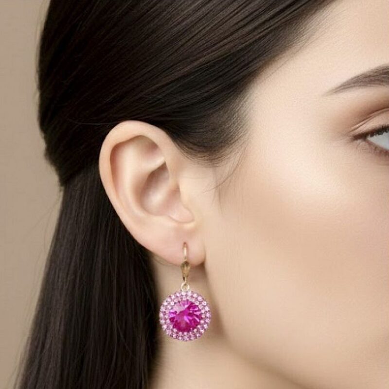 12pk Stunning Halo Circle Stone Fishhook Dangle Earrings