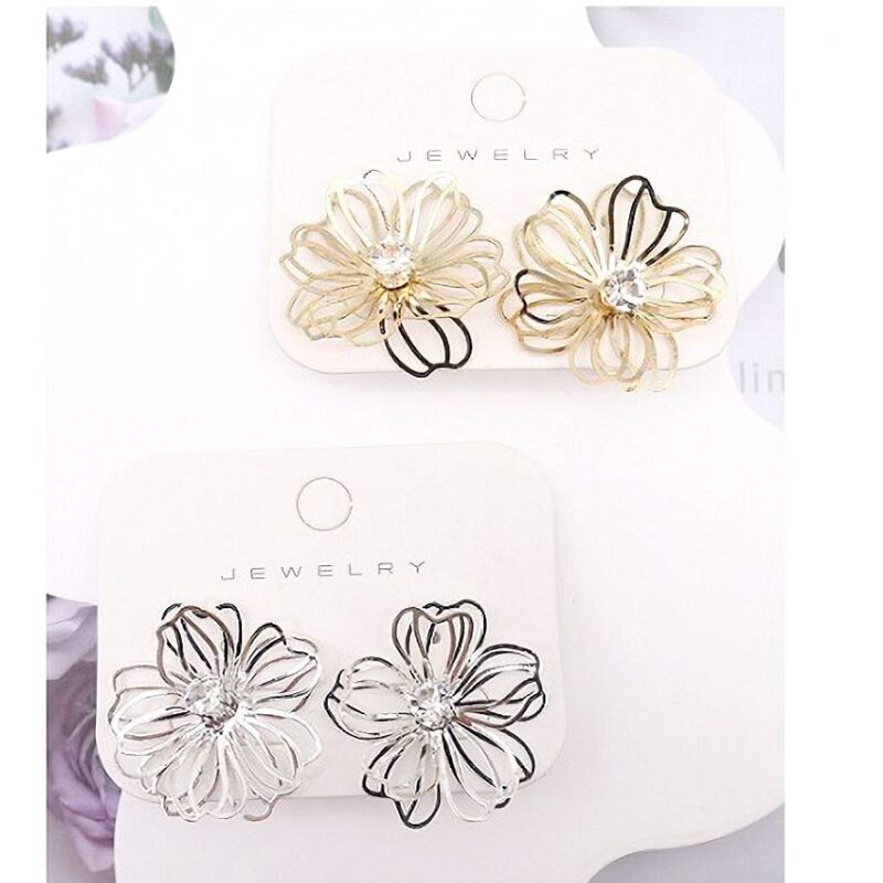 12pk High Polish Casting Flower Wire Gold Silver Stud Earrings