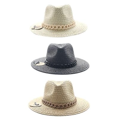 12pk Straw Fedora Hat with Chain Band Assorted Pack Summer Boutique Fashion Hat