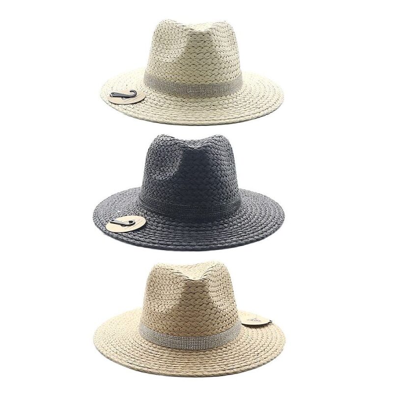 12pk Straw Fedora Hat with Accent Band Assorted Pack Summer Boutique Fashion Hat