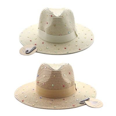 12pk Rhinestone Straw Fedora Hat Assorted Pack Summer Sparkle Boutique Hat