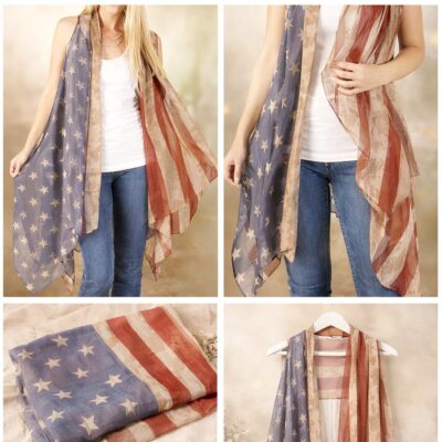 Vintage American Flag Kimono Shawl Swim Coverup Lightweight Summer Wrap