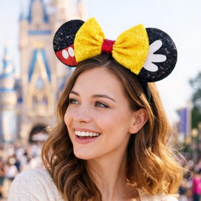 Yellow Mouse Ear Sequin Bow Mouse Ears Theme Park Headband Minnie