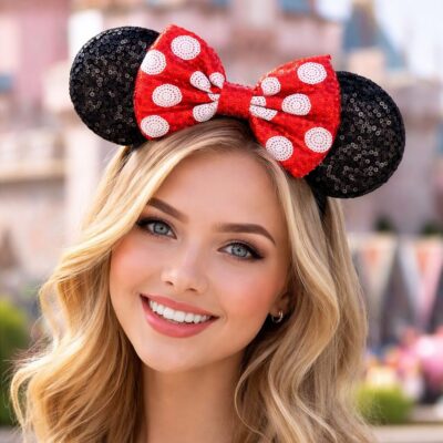 Polka Dot Mouse Ear Sequin Bow Mouse Ears Theme Park Headband Minnie
