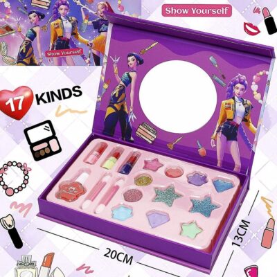 Kpop Girl Kids Makeup Set Pretend Play Beauty Kit 17 Piece Cosmetic Toy Set