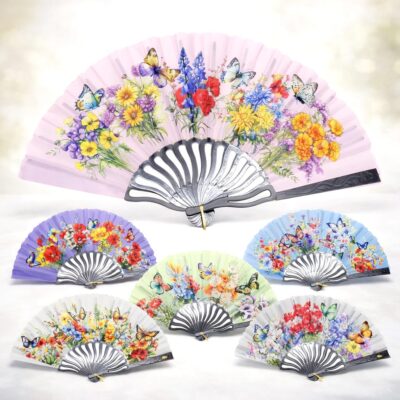 6 Color Assorted Floral Butterfly Folding Fan Set – Vintage Flower Hand Fans