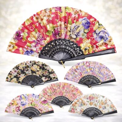 6 Color Assorted Vintage Floral Folding Fan – Colorful Flower Hand Fan, Summer