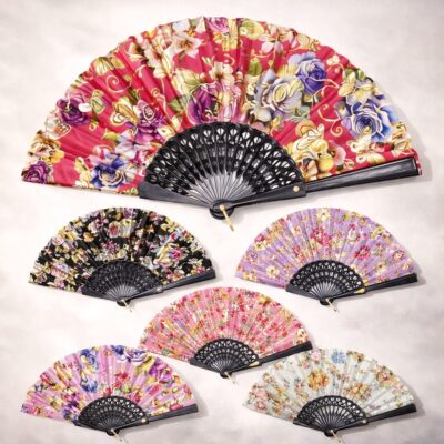 6 Color Assorted Vintage Floral Folding Fan – Colorful Flower Hand Fan, Summer
