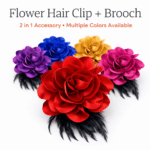 H111-faire Velvet Flower Hair Clip and Brooch Pin Multi Use Floral Hair Accessory Red