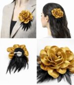 H111a Velvet Flower Hair Clip and Brooch Pin Multi Use Floral Hair Accessory Red