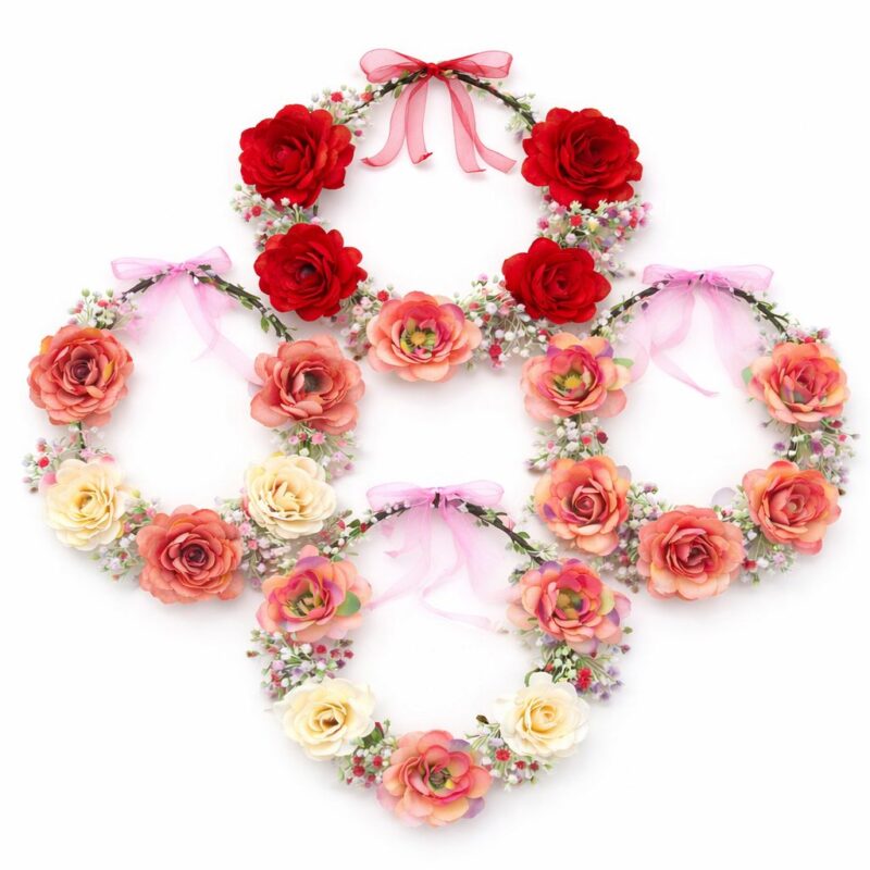 Floral Flower Crown Headband Bridal Flower Halo Wedding Festival Hair Wreath Red