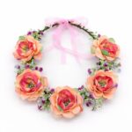 H112PK Floral Flower Crown Headband Bridal Flower Halo Wedding Festival Hair Wreath Red