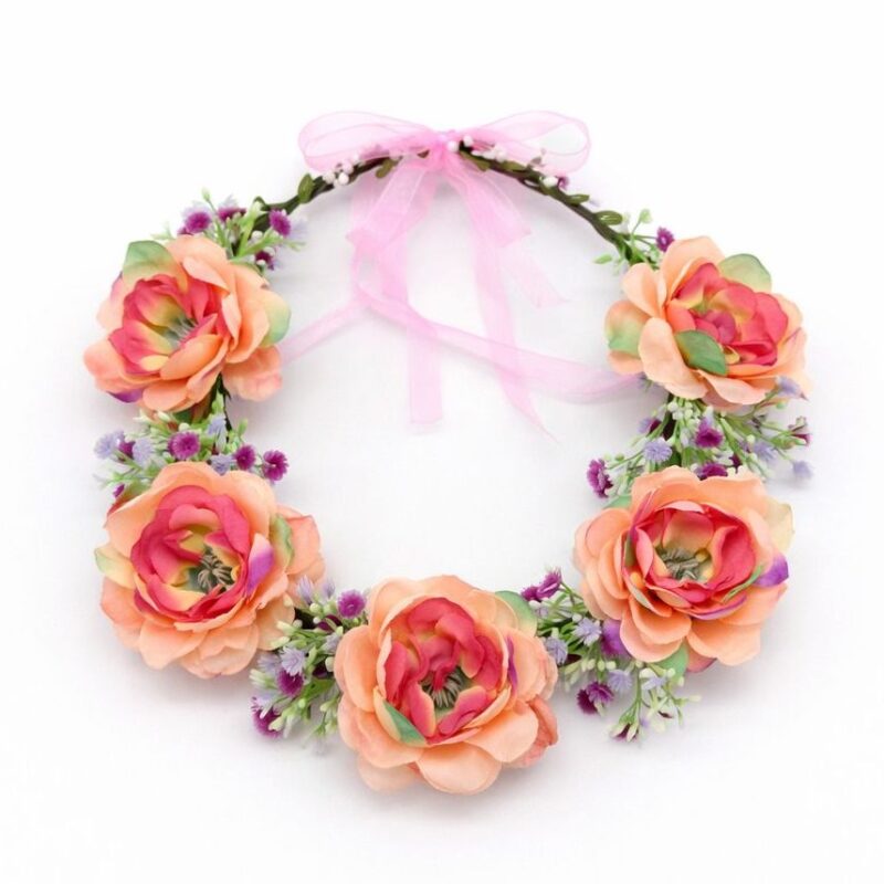 Floral Flower Crown Headband Bridal Flower Halo Wedding Festival Hair Wreath Red