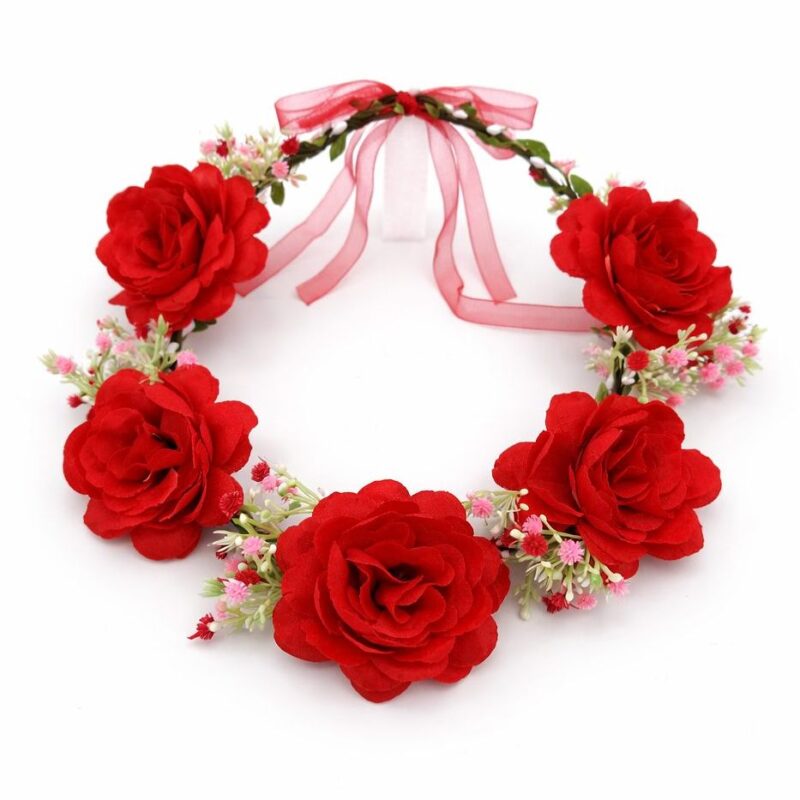 Floral Flower Crown Headband Bridal Flower Halo Wedding Festival Hair Wreath Red