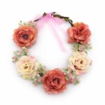 H112ROIV Floral Flower Crown Headband Bridal Flower Halo Wedding Festival Hair Wreath Red