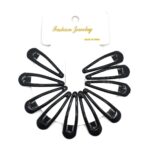H1506JT-1 12pk Black Snap Hair Clips Metal Barrettes Classic No Slip Hair Pins Women Kids