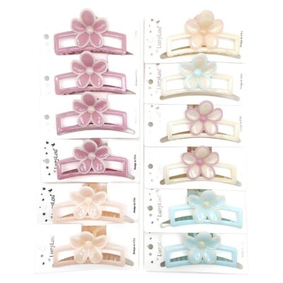 12pk Plumeria Flower Open Frame Hair Claw Clips Pastel Frangipani Floral Jaw