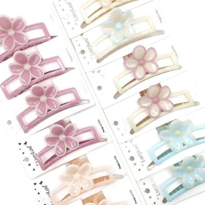 12pk Plumeria Flower Open Frame Hair Claw Clips Pastel Frangipani Floral Jaw