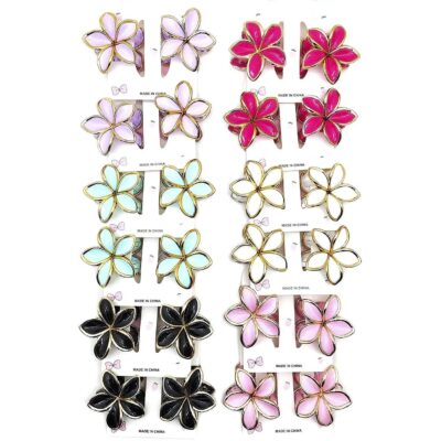 12pk Plumeria Flower Hair Clips Gold Outline Frangipani Floral Barrettes Women