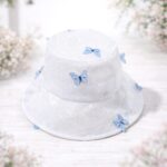 HT-1199 12pk Butterfly Embroidered Bucket Hat, Lightweight Summer Sun Hat, Sheer Floral