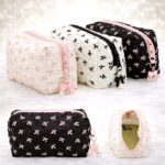 3 Colors Assorted Cute Bow Makeup Pouch – Soft Fabric Cosmetic Bag, Travel