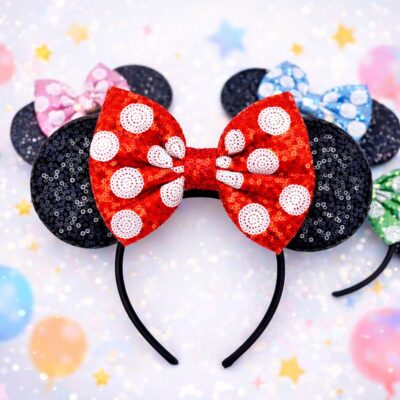 Polka Dot Mouse Ear Sequin Bow Mouse Ears Theme Park Headband Minnie