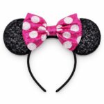 T118PDFU Polka Dot Mouse Ear Sequin Bow Mouse Ears Theme Park Headband Minnie