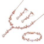 70647B 3pk Bridal Jewelry Set Necklace Bracelet Earrings Cubic Zirconia Pearl Wedding