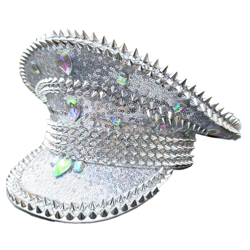 Bold Gleaming Sparking Crystal Heavy Metal Captain Hat