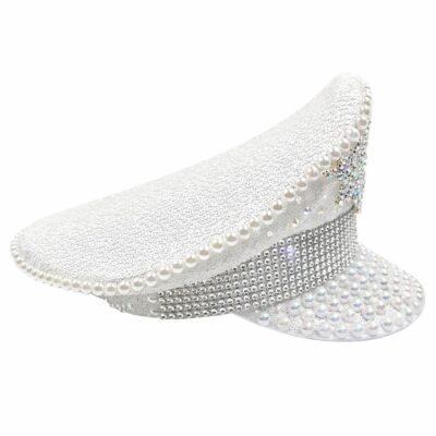 Crystal Fuax Pearls Bold Gleaming Sparking Captain Hat