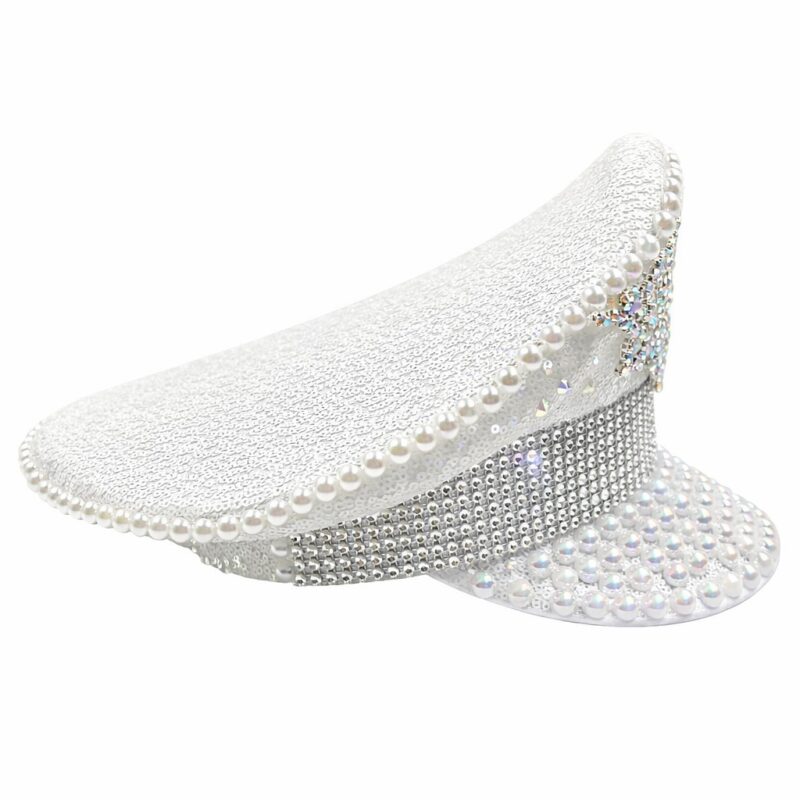 Crystal Fuax Pearls Bold Gleaming Sparking Captain Hat