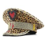HT-0692_05 Red Leopard Gleaming Sparking Crystal Sailor Captain Hat